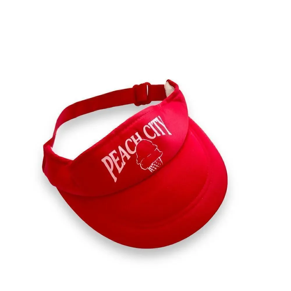 Set of 2 Vintage Peach City Ice Cream Red Beach Visor 1980’s Adjustable